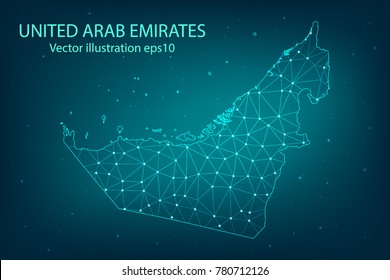 Vector map - Abstract mash,polygonal line and scales on dark background with map of United Arab emirates.Wire frame 3D mesh polygonal network line,Vector illustration eps 10.