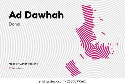 Vector Map of Ad Dawhah Region, Qatar, in Spiral Line Style with Doha as Central Point