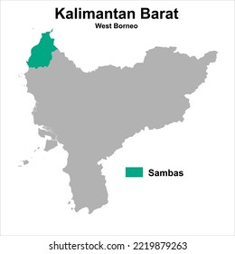 vector map of administrative boundaries of Sambas Regency, West Kalimantan, Indonesia. can be used for presentations, business, analysis, regional profiles and others