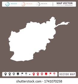 Vector map of Afghanistan Brown background and pins icon.