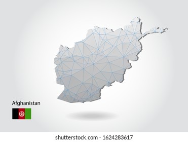 Vector map of Afghanistan with trendy triangles design in polygonal style on dark background, map shape in modern 3d paper cut art style. layered papercraft cutout design.