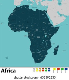 Vector map of Africa with countries, big cities and icons