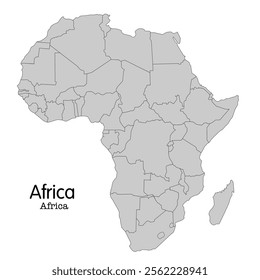 Vector map of Africa featuring detailed country borders in a minimalist design. Perfect for educational, geographical, and infographic purposes. Editable vector map of Africa. African continent map