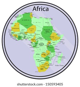 Vector map of Africa on the coin. All elements are editable. Made 2013 p. Map generated this from the open source.