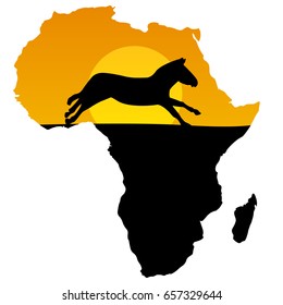 vector map of Africa with a silhouette of the Zebra