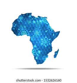 Vector map of Africa with snowflakes. Winter illustration for your design