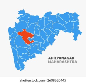 Vector map with Ahilyanagar district highlighted in Maharashtra, India