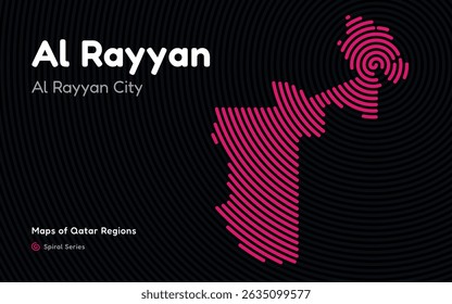Vector Map of Al Rayyan Region, Qatar, in Spiral Line Style with Al Rayyan as Central Point