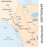vector map of the alaska highway, united states, canada 