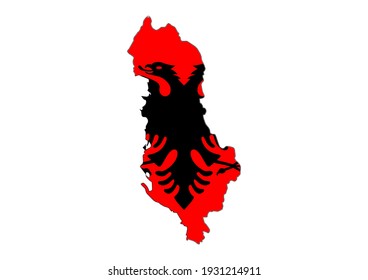 Mapa vectorial de Albania lleno de la bandera del país, aislado en fondo blanco. Ilustración vectorial adecuada para edición digital e impresiones de todos los tamaños.