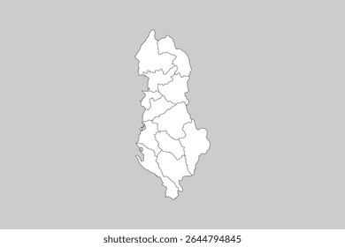 Mapa vetorial da Albânia com províncias ou territórios e divisões administrativas. Camadas editáveis e claramente rotuladas.