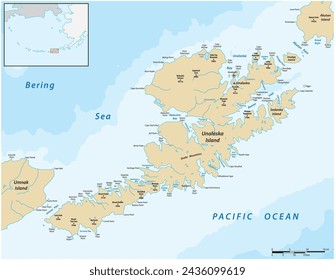 Vector map of the Aleutian Island of Unalaska, Alaska, United States