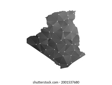 Mapa vectorial de Argelia. Estilo poligonal negro sobre fondo blanco.