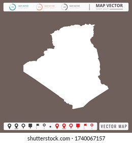 Vector map of Algeria Brown background and pins icon.
