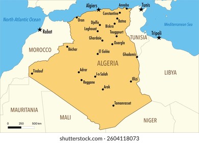 Vector Map of Algeria with Major Cities and Neighboring Countries – Editable Infographic