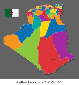 Vector map of Algeria with names of cities and with borders city