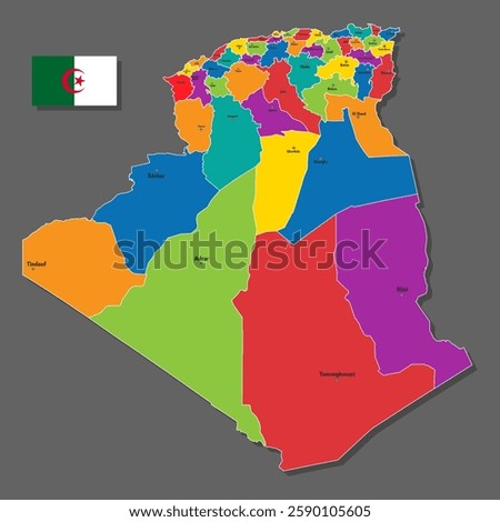Vector map of Algeria with names of cities and with borders city