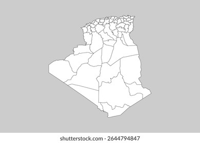 Mapa vetorial da Argélia com províncias ou territórios e divisões administrativas. Camadas editáveis e claramente rotuladas.