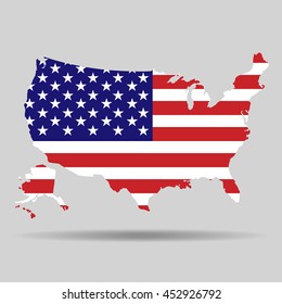 vector map of America painted in the colors of the flag