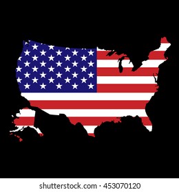 vector map of America painted in the colors of the flag on a black background