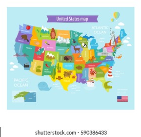 Vector map of america with the states.