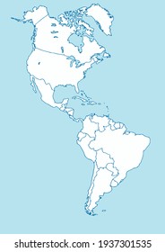 Vector Map of American Continent Blue and White 