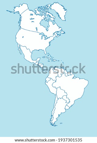Vector Map of American Continent Blue and White 