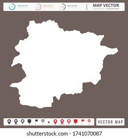 Vector map of Andorra Brown background and pins icon.