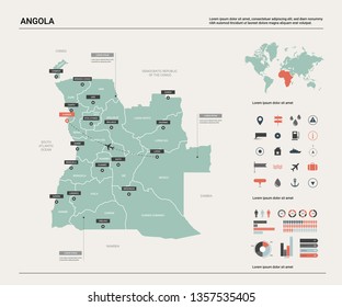 Vector map of Angola .  High detailed country map with division, cities and capital Luanda. Political map,  world map, infographic elements.  