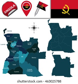 Vector map of Angola with named provinces and travel icons