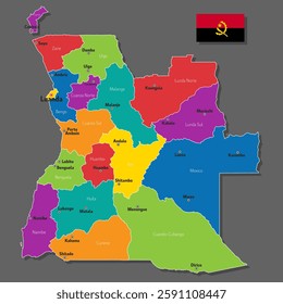 Vector map of Angola with names of cities and with borders city