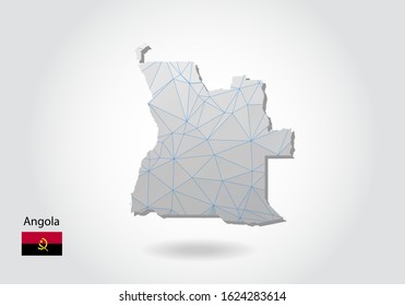 Vector map of angola with trendy triangles design in polygonal style on dark background, map shape in modern 3d paper cut art style. layered papercraft cutout design.