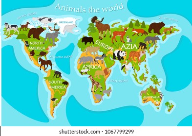 Vector map of animals on a blue background