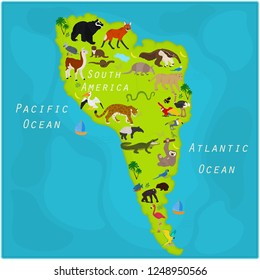 Vector Map Animals South America Stock Vector (Royalty Free) 1248950566 ...