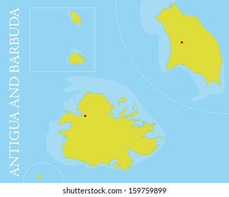 Vector map of Antigua and Barbuda archipelago in the Caribbean Sea. Easily editable with global color swatches and object layers.