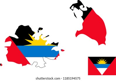 Vector map of Antigua and Barbuda with flag. Isolated, white background