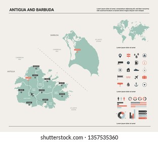 Vector map of Antigua and Barbuda.  High detailed country map with division, cities and capital. Political map,  world map, infographic elements.  