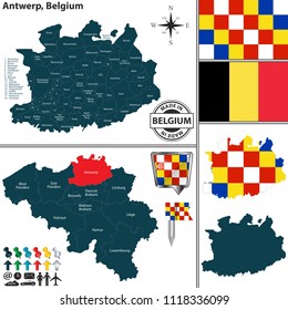 Vector map of Antwerp region and location on Belgian map