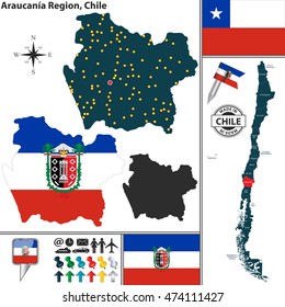 Vector map of Araucania region and location on Chilean map