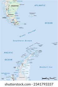 Vector map of the area between Patagonia and the Antarctic Peninsula