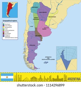 Vector map of Argentina with all geographical regions 