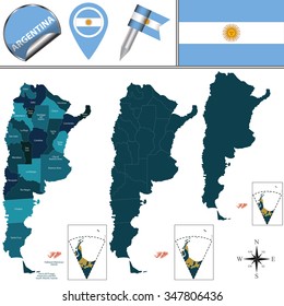 Vector map of Argentina with named provinces and travel icons