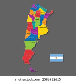 Vector map of Argentina with names of cities and with borders city