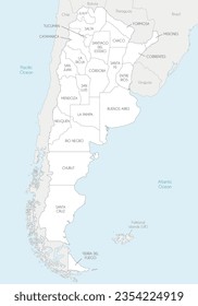 Mapa vectorial de Argentina con provincias o estados federados y divisiones administrativas, y países y territorios vecinos. capas editables y claramente etiquetadas.