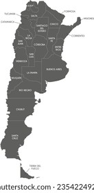 Vector map of Argentina with provinces or federated states and administrative divisions. Editable and clearly labeled layers.