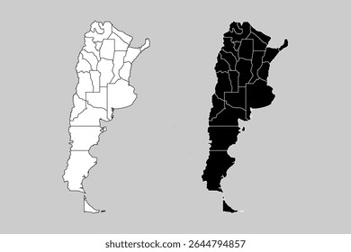 Mapa vetorial da Argentina com províncias ou territórios e divisões administrativas. Camadas editáveis e claramente rotuladas.