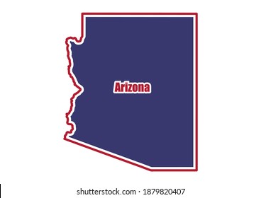 Vector map of  Arizona.  The map is painted in the colors American flag. A flat vector map is isolated on a white background.  The map is appropriate for prints of any size. 