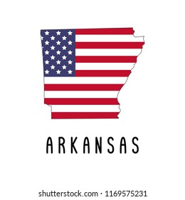 Vector map of Arkansas painted in the colors American flag. Silhouette or borders of USA state. Isolated vector illustration