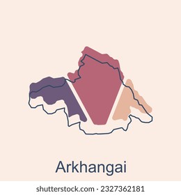 Mapa vectorial de Arkhangai, esquema moderno, Mapa vectorial detallado de alto nivel de Mongolia Modelo de diseño vectorial, adecuado para su empresa