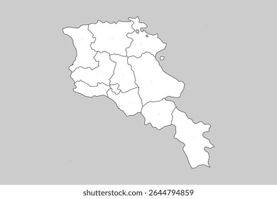 Mapa vetorial da Armênia com províncias ou territórios e divisões administrativas. Camadas editáveis e claramente rotuladas.